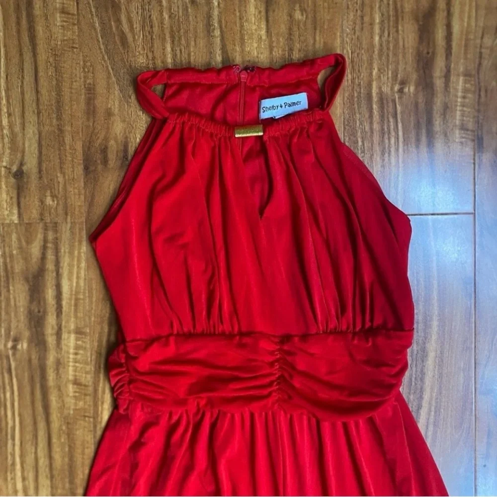 Shelby & Palmer Women's Red Halter Jersey Wide Leg Pant Jumpsuit Size Small Glam - Picture 3 of 14